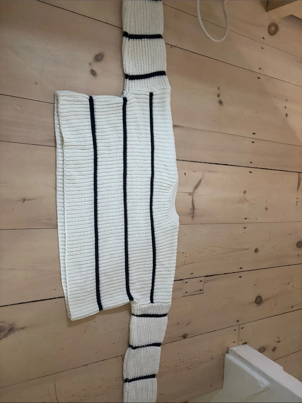 Cream Knit Sweater with Navy Stripes - Women's Pullover